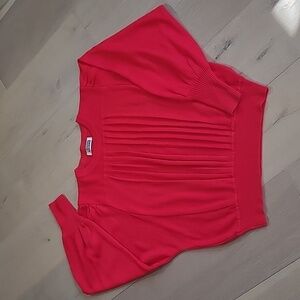 Vintage Eiffel Sweater Women's sz S/M Red Pleated Front Crewneck Sweater